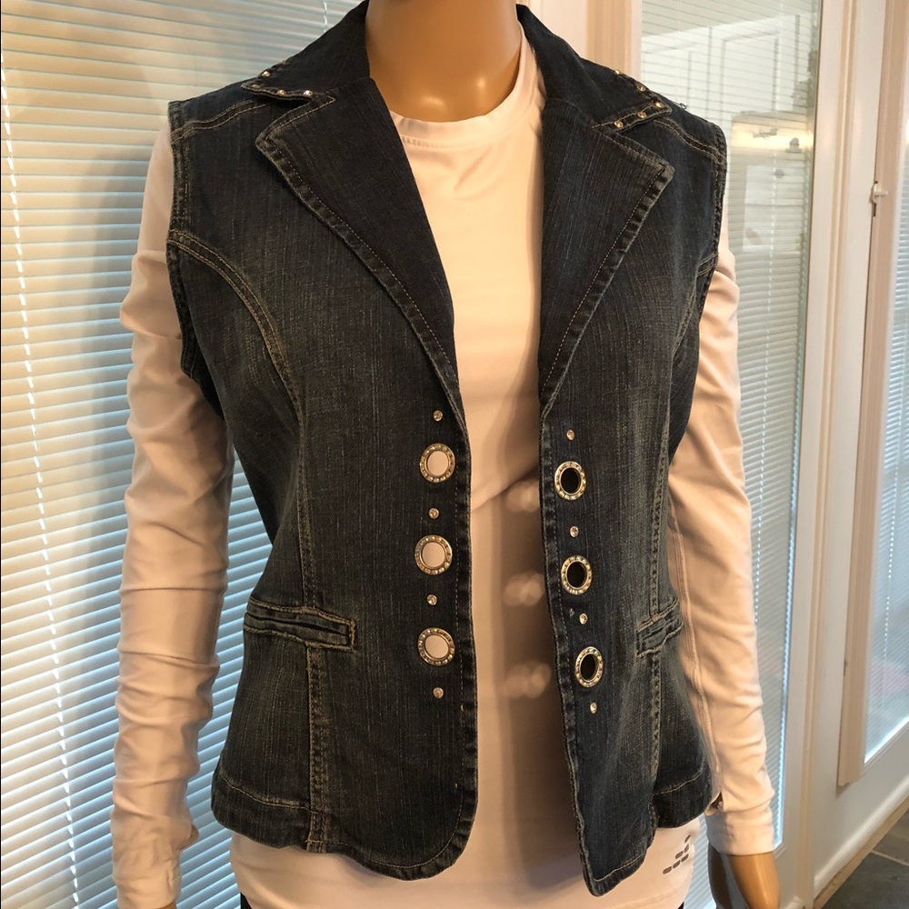 •Ethyl• Vintage Denim Vest w/Swarovski Crystals.